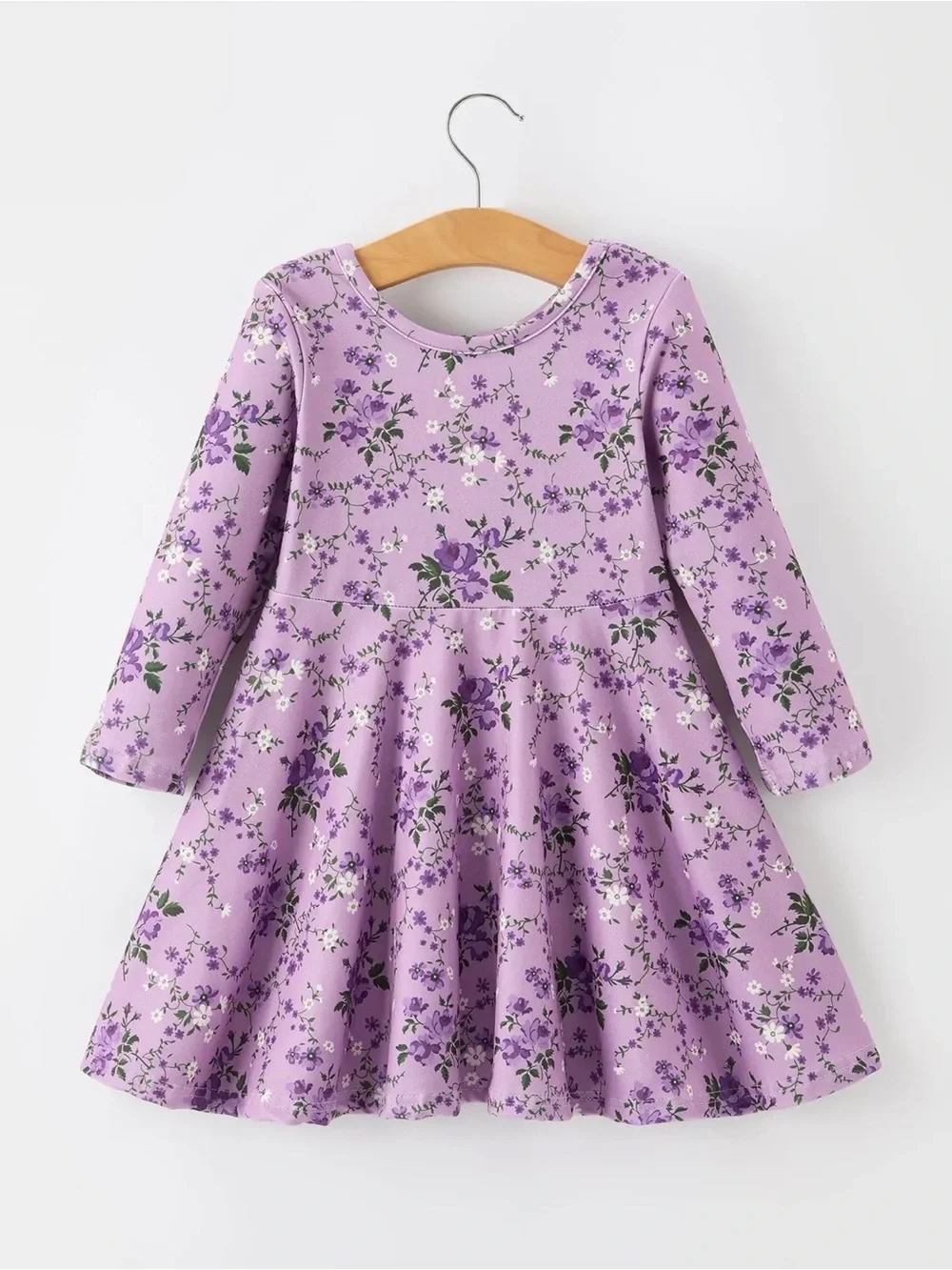 Rylee Faith Fall Lavender Floral Print Girls Long Sleeve Twirl Sleeve